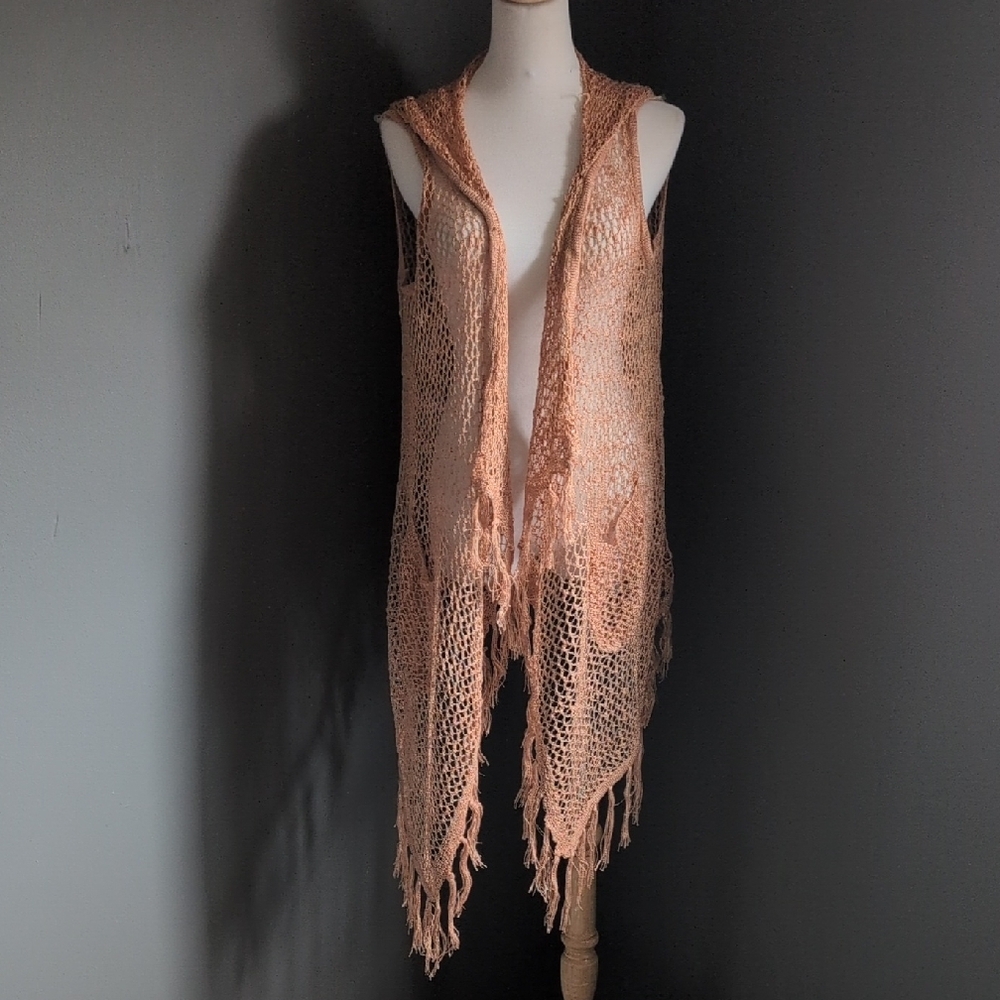 NWOT POL Apricot Crochet Vest with Fringe